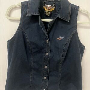 Harley-Davidson Black Denim Vest with Chain Detail